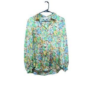 Philosophy Beautiful NWT Floral Silky Button Down Long Sleeve Blouse Size Large